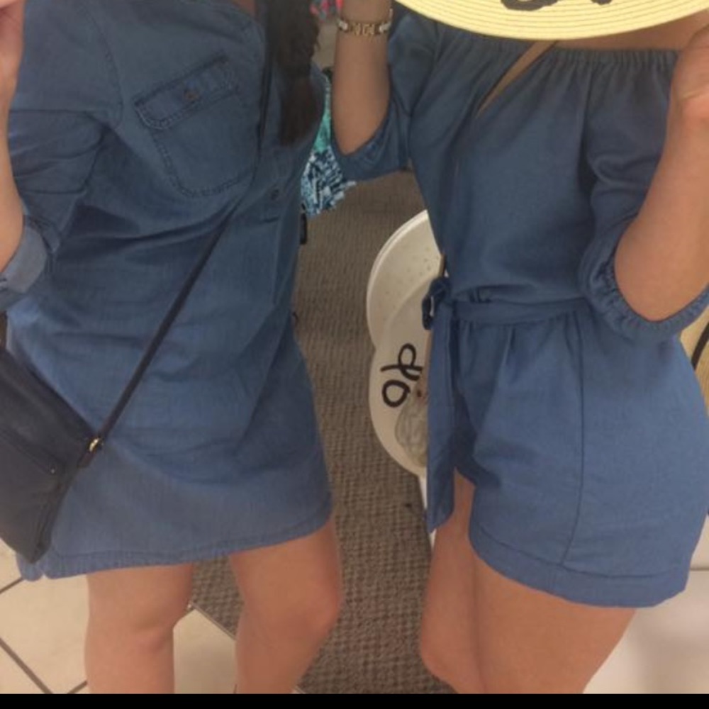 Blue jean off the shoulder romper